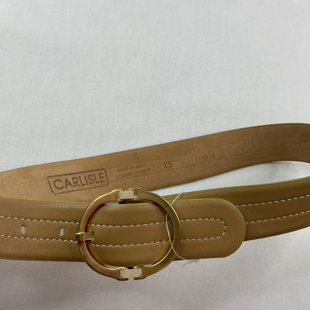Carlisle Belt Taupe Colored Medium Italy Women Oval Shaped Brass Buckle Fashion